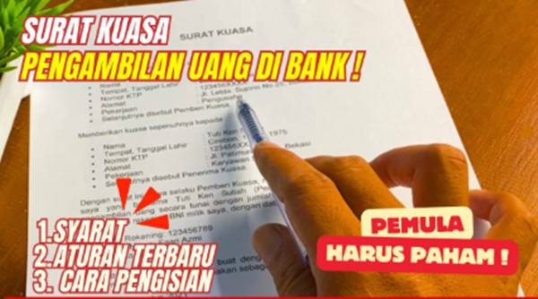 Surat Kuasa Pengambilan Uang di Bank Contoh dan Cara Membuatnya